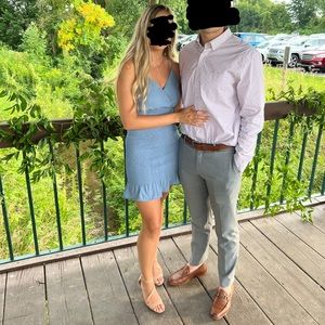 Blue ruched mini dress